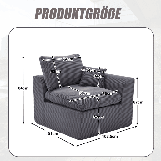 Sofá individual moderno - minimalista, suave e confortável, com almofada - cinza escuro