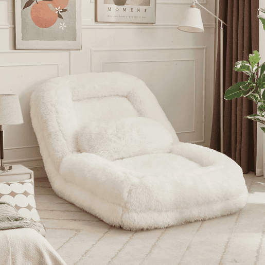 Sofá tipo cama humana - encosto ajustável em 5 posições, sofá preguiçoso para jogos, meditação e relaxamento, tecido felpudo - Bege