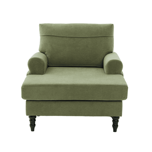Poltrona individual em chenille - encosto e braços confortáveis, bolsos laterais - Verde Oliva