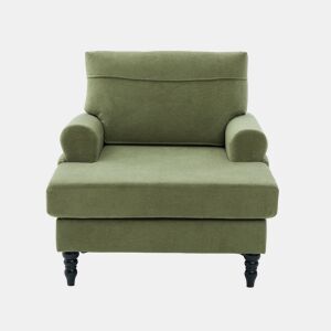 Poltrona individual em chenille - encosto e braços confortáveis, bolsos laterais - Verde Oliva