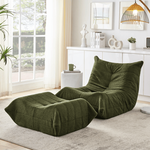 Pufe com encosto e apoio para os pés - sofá de veludo confortável - Verde