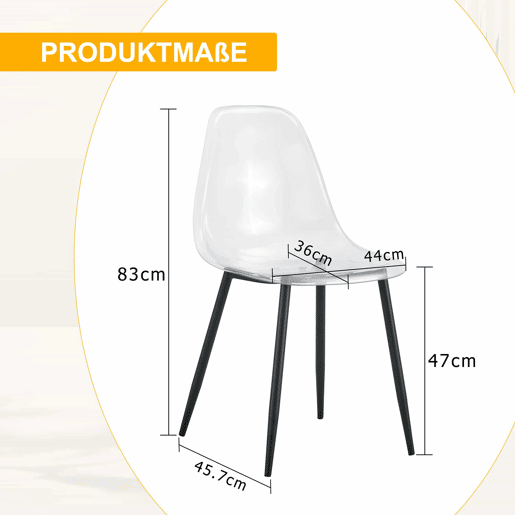 Cadeiras de sala de jantar, 4 unidades - Plástico transparente, pernas metálicas pretas, antiderrapantes e fáceis de limpar - Preto+Transparente