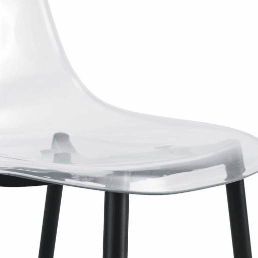 Cadeiras de sala de jantar, 4 unidades - Plástico transparente, pernas metálicas pretas, antiderrapantes e fáceis de limpar - Preto+Transparente