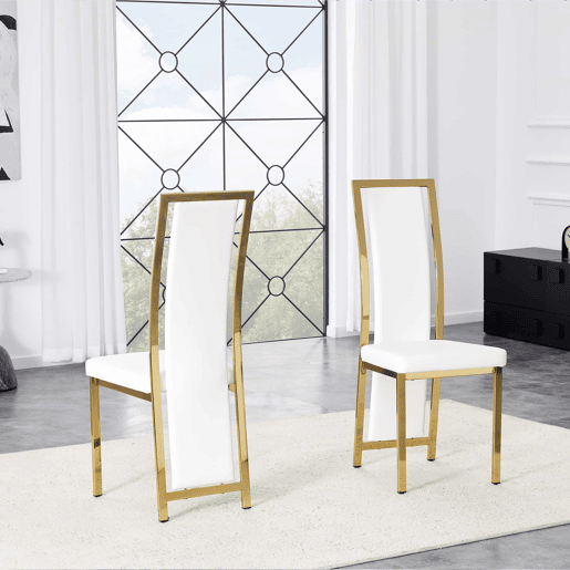 Cadeiras de sala de jantar 2 unidades - estilo minimalista europeu, PU branco + estrutura metálica dourada - Branco+Dourado