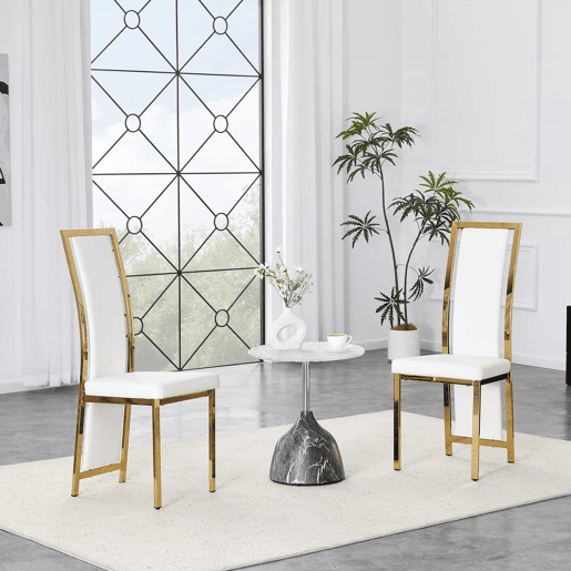 Cadeiras de sala de jantar 2 unidades - estilo minimalista europeu, PU branco + estrutura metálica dourada - Branco+Dourado