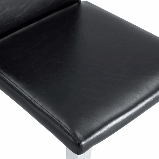 Cadeiras de sala de jantar, 4 unidades - design minimalista de luxo europeu leve, assento em pele sintética preta e pernas metálicas prateadas - preto e prateado