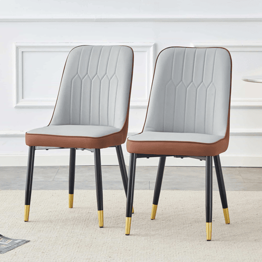 Cadeiras de sala de jantar 2 unidades - modernas e simples com encosto em PU - cor combinada - cinza claro + castanho
