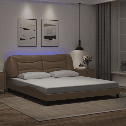 Estrutura de Cama de casal moderno com LED - 180x200 cm cappuccino