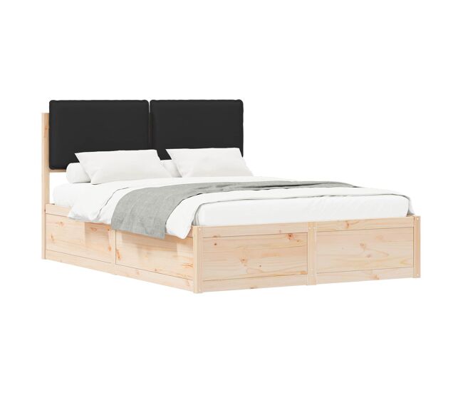 Estructura de cama matrimonial estilo con cabecera tapizada negro 160 x 200 cm