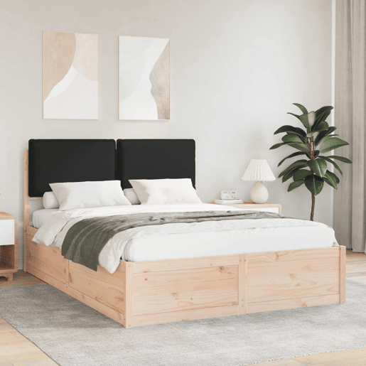 Estrutura de Cama de casal moderno com Cabeceira Estofada Preto 160 x 200 cm