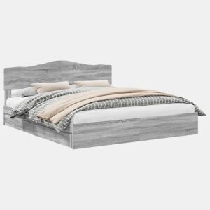 Estrutura de cama de casal king size com cabeceira - Cinza Sonoma 200 x 200 cm