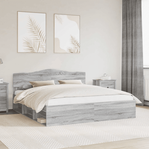 Estrutura de cama de casal king size com cabeceira - Cinza Sonoma 200 x 200 cm