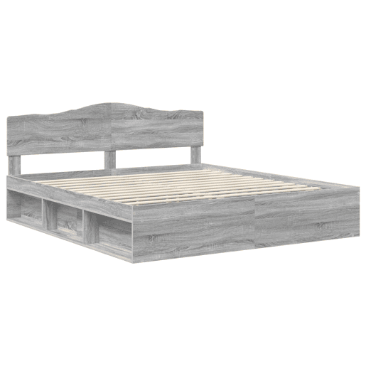 Estrutura de cama de casal king size com cabeceira - Cinza Sonoma 200 x 200 cm