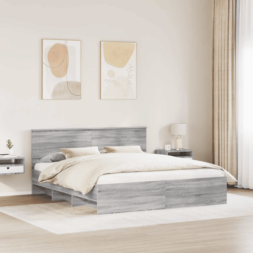Estrutura De Cama De Casal Moderno - Cinza Sonoma 180 x 200 cm Madeira processada