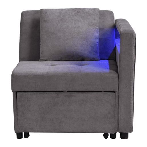 Sofá-cama 3 em 1 - Sofá de linho com encosto ajustável, braços com LED e portas USBC - Cinza escuro