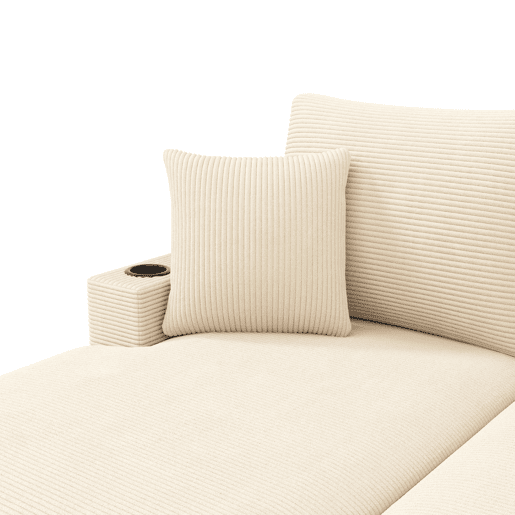 Sofá-cama XXL - Função de descanso, suporte para telemóvel, porta USB e porta-copos - Bege