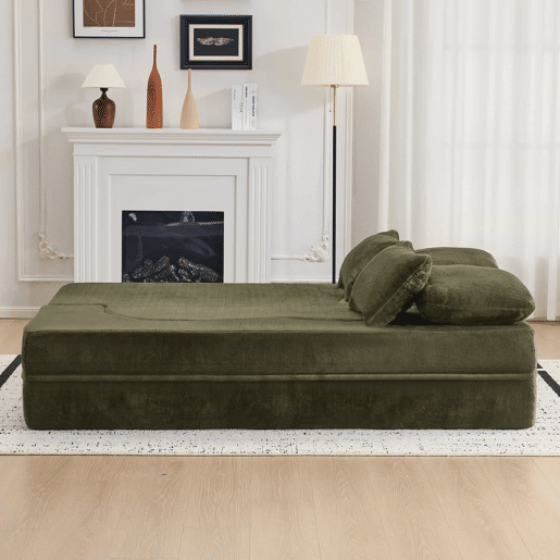 Sofá-cama de 2 lugares - moderno, com 4 almofadas, colchão dobrável de espuma de alta densidade - verde