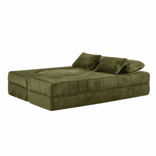 Sofá-cama de 2 lugares - moderno, com 4 almofadas, colchão dobrável de espuma de alta densidade - verde