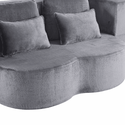 Sofá-cama de chão de 2 lugares - moderno, confortável, com 4 almofadas e colchão de espuma de alta densidade - azul acinzentado