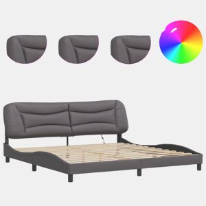 Estrutura de Cama de casal moderno com LED - 200x200cm cinzento