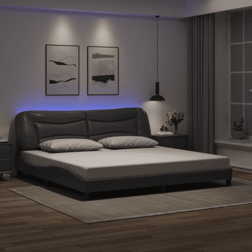 Estrutura de Cama de casal moderno com LED - 200x200cm cinzento