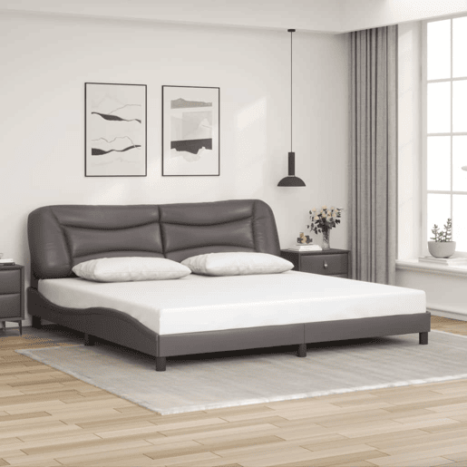 Estrutura de Cama de casal moderno com LED - 200x200cm cinzento