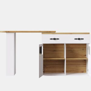 Mesa de bar extensível 138-204×39×104 cm - giratória em 360°, mesa de bistrô moderna com espaço de armazenamento - Branca