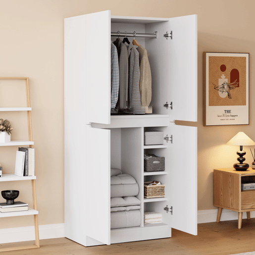 Armário roupeiro 70x40x170 cm - Porta dupla com pequeno compartimento de arrumação - Branco Armário roupeiro 70x40x170 cm - Porta dupla com pequeno compartimento de arrumação - Branco