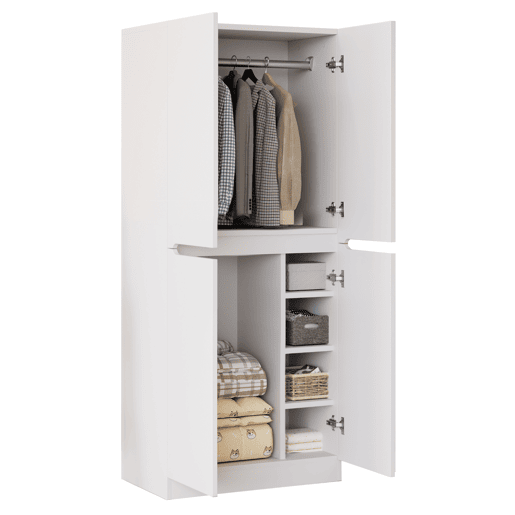 Armário roupeiro 70x40x170 cm - Porta dupla com pequeno compartimento de arrumação - Branco Armário roupeiro 70x40x170 cm - Porta dupla com pequeno compartimento de arrumação - Branco