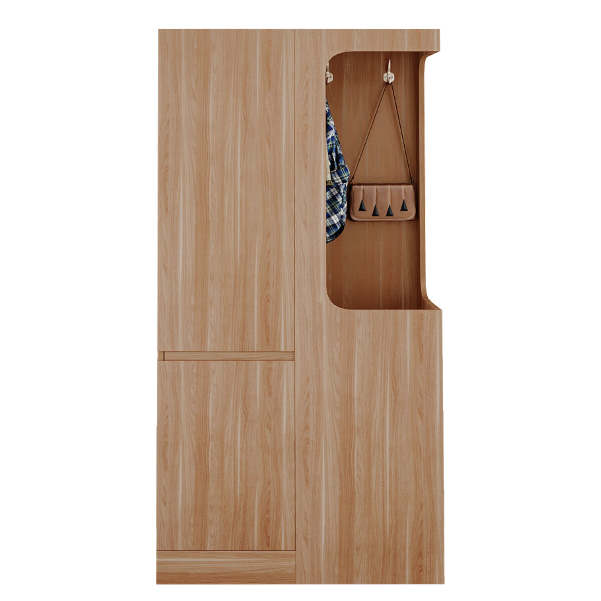 Armario 70x40x170 cm - 1 puerta con cajones y espacio abierto para ropa - madera natural