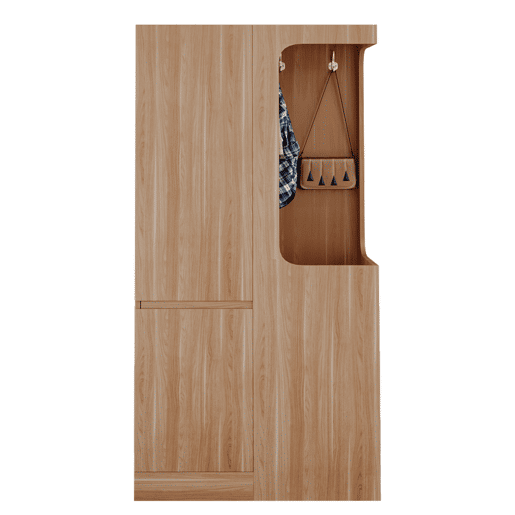 Armário 70x40x170 cm - 1 porta com gavetas e espaço aberto para roupa - Madeira Natural