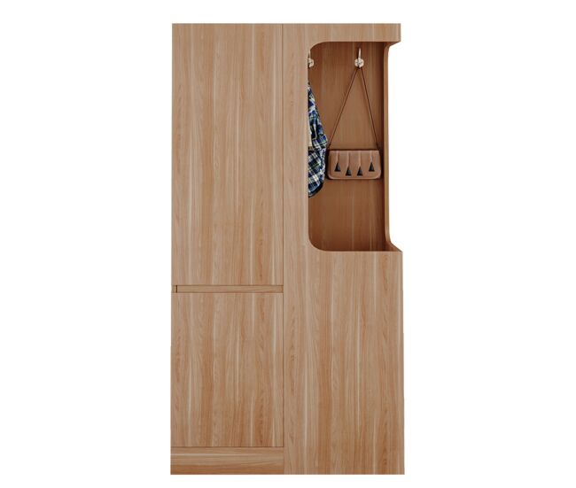 Armario 70x40x170 cm - 1 puerta con cajones y espacio abierto para ropa - madera natural