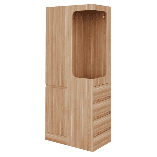 Armário 70x40x170 cm - 1 porta com gavetas e espaço aberto para roupa - Madeira Natural