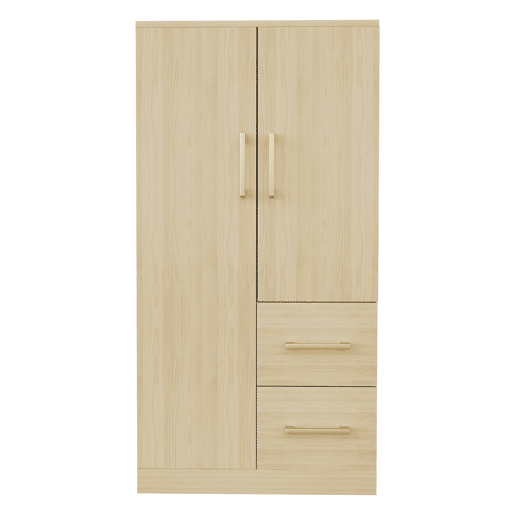 Armário infantil 70x40x135 cm - Porta dupla com gavetas e arrumação - Madeira natural