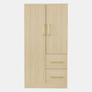 Armário infantil 70x40x135 cm - Porta dupla com gavetas e arrumação - Madeira natural