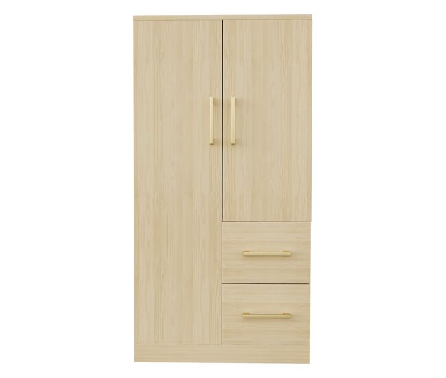 Armario infantil 70x40x135 cm - doble puerta con cajones y almacenamiento - madera natural