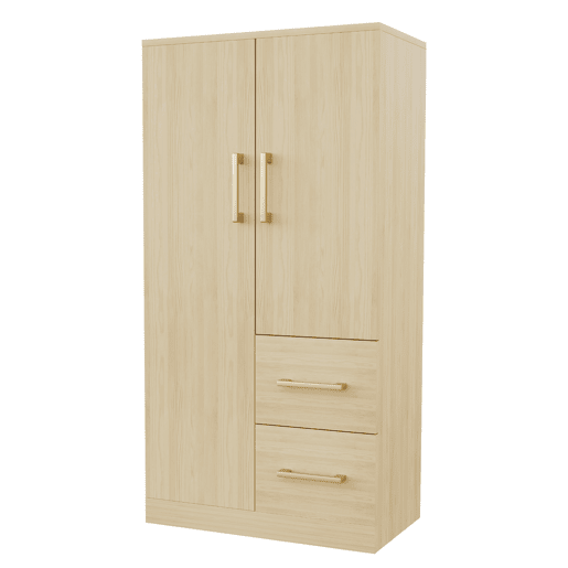 Armário infantil 70x40x135 cm - Porta dupla com gavetas e arrumação - Madeira natural