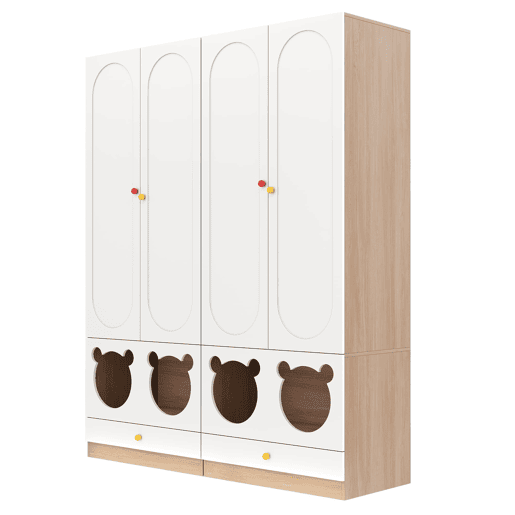 Armário infantil 160x50x200 cm - 2 peças, barra para pendurar, cama para gato - Branco+Natural