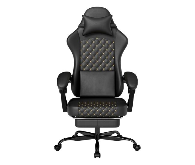 Silla gaming - con masaje y reposapiés, ergonómica, 150 kg - negro