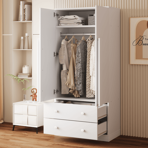 Armário roupeiro 70x40x170 cm - Porta dupla, gavetas e prateleiras - Branco Armário roupeiro 70x40x170 cm - Porta dupla, gavetas e prateleiras - Branco