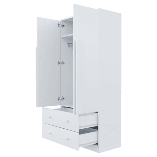 Armário roupeiro 70x40x170 cm - Porta dupla, gavetas e prateleiras - Branco Armário roupeiro 70x40x170 cm - Porta dupla, gavetas e prateleiras - Branco