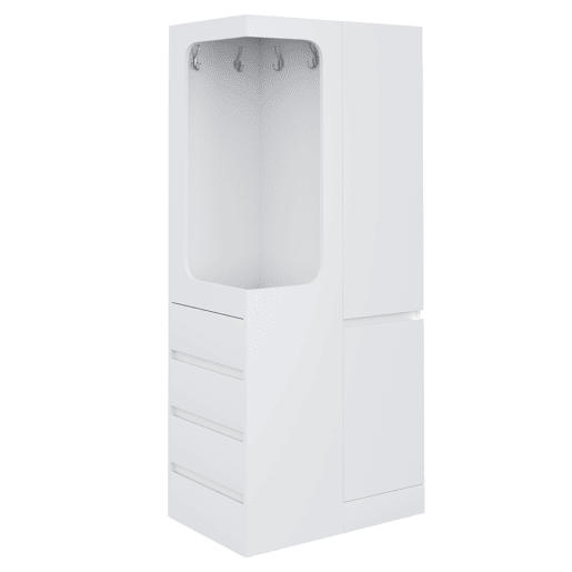 Armário 70x40x170 cm - 1 porta, gavetas e prateleiras, zona aberta para roupa - Branco Armário 70x40x170 cm - 1 porta, gavetas e prateleiras, zona aberta para roupa - Branco