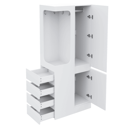 Armário 70x40x170 cm - 1 porta, gavetas e prateleiras, zona aberta para roupa - Branco Armário 70x40x170 cm - 1 porta, gavetas e prateleiras, zona aberta para roupa - Branco