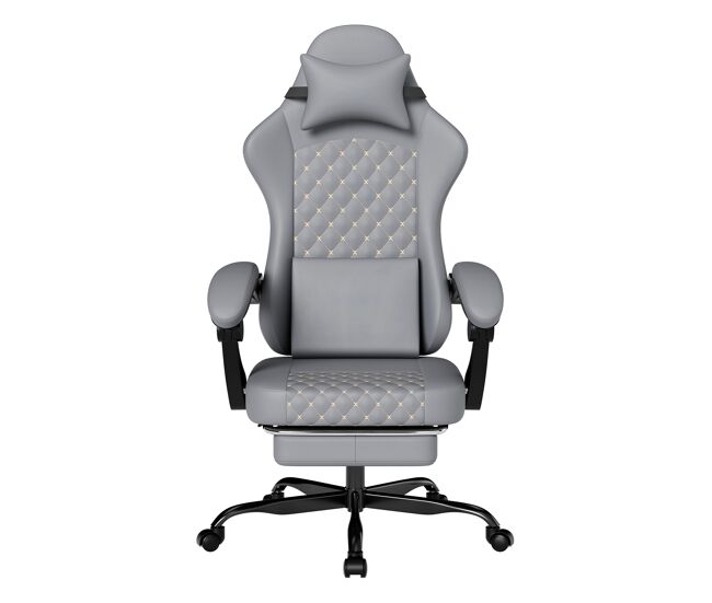 Silla gaming - ergonómica con masaje y reposapiés, 150 kg - gris