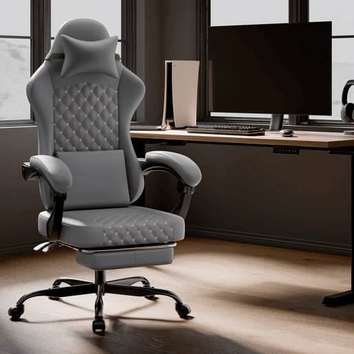 Cadeira Gaming - Ergonómica com massagem e apoio para os pés, 150 kg - Cinza