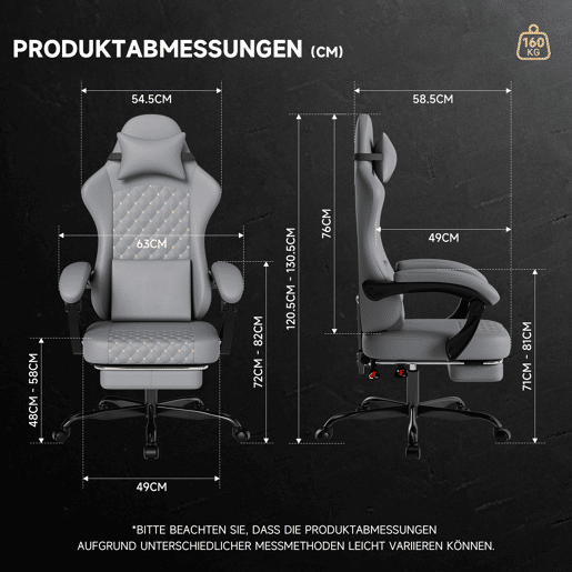 Cadeira Gaming - Ergonómica com massagem e apoio para os pés, 150 kg - Cinza