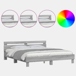Estrutura de cama de casal c cabeceiraluzes LED - 160x200cm cinzento sonoma