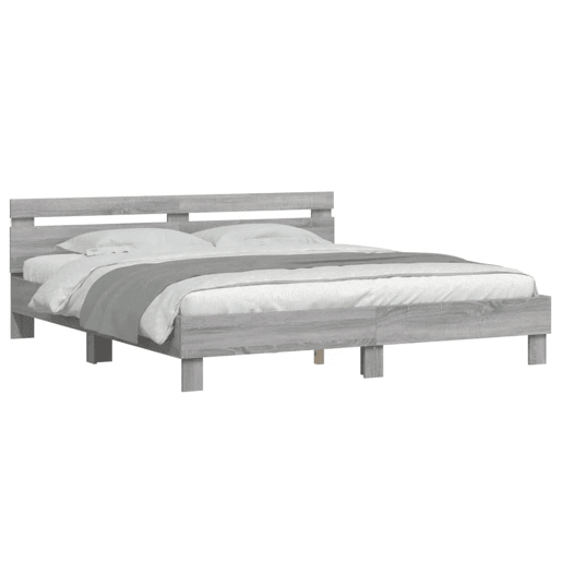 Estrutura de cama de casal c cabeceiraluzes LED - 160x200cm cinzento sonoma