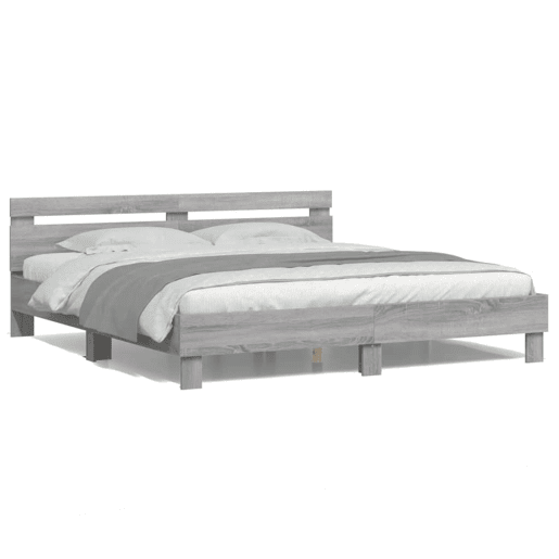 Estrutura de cama de casal c cabeceiraluzes LED - 160x200cm cinzento sonoma