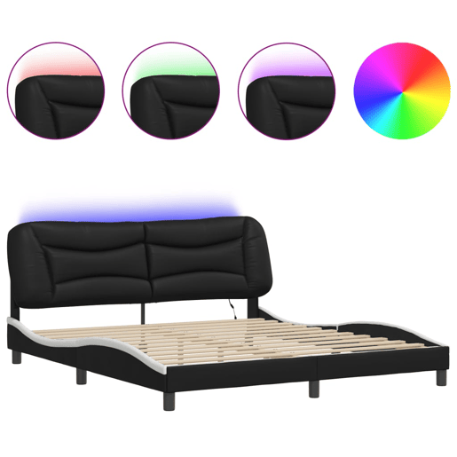 Estrutura de Cama de casal moderno com LED - 180x200cm pretobranco